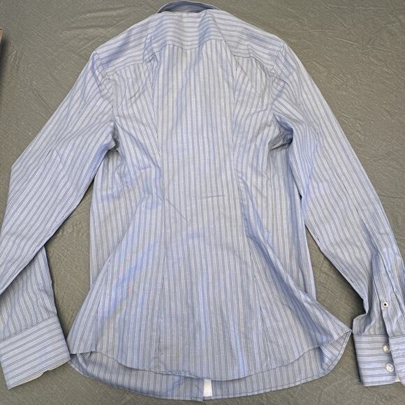 Lands End Shirt Womens Sz 4 No Iron Supima Button Up Plus Blue White Stripe - Picture 9 of 12